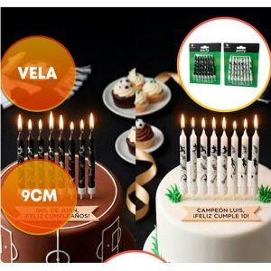 VELA 9CM ESTAMPADA FUTBOL X8
