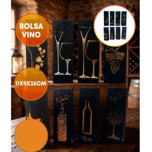 BOLSA VINO 11 X 35 CM NEGRA STAMPING DORADO