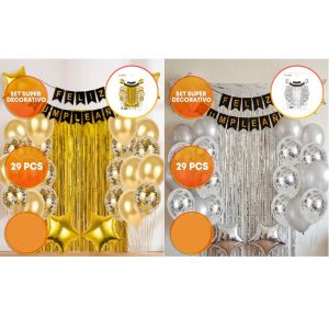 SET FELIZ CUMPLE CORTINA GLOBOS BANDERIN