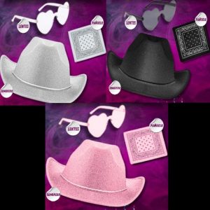 GORRO COWBOY GLITTER CON PAÑUELO Y ANTEOJO