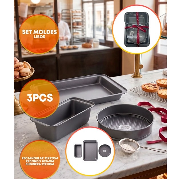 SET MOLDE RECTANGULAR 32X22 REDONDO 20 BUDINERA 22