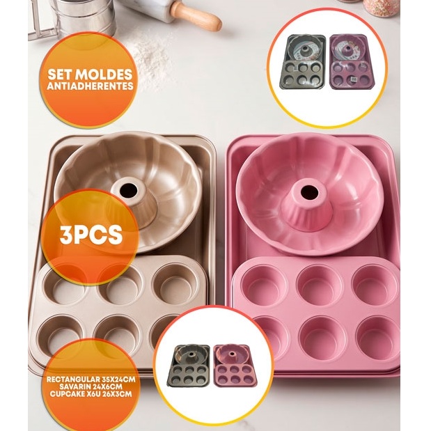 SET MOLDE RECTANGULAR 35X24 SAVARIN 24 CUPCAKE X6