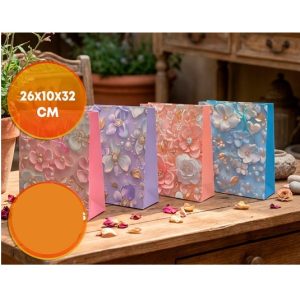 BOLSA DE REGALO 26X32 CM FLORES CON GIBRE