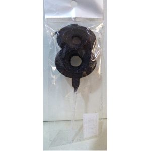 VELA NUMERO GIBRE BISELADA CON PALITO NEGRO 8