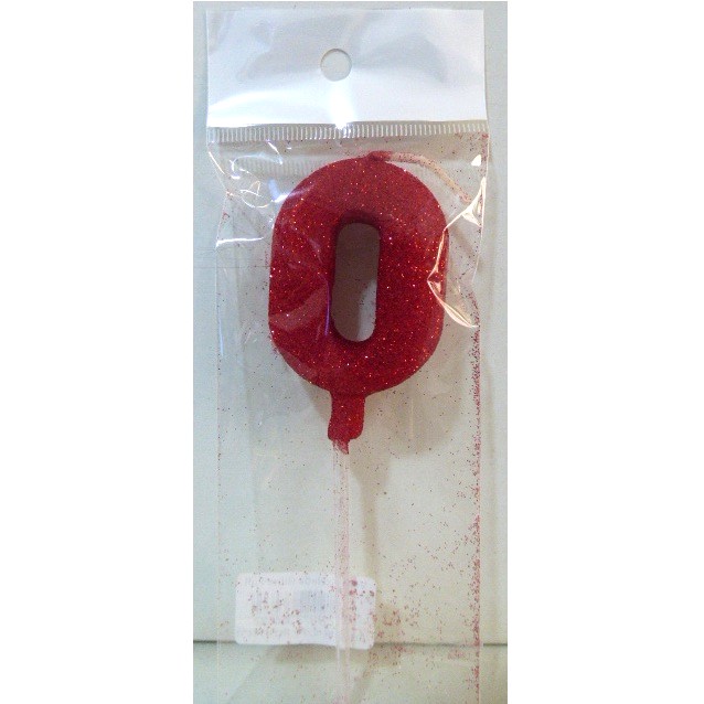 VELA NUMERO GIBRE BISELADA CON PALITO ROJO 0
