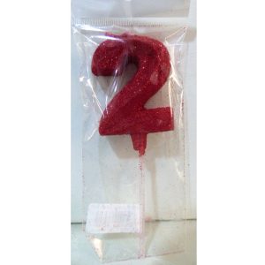 VELA NUMERO GIBRE BISELADA CON PALITO ROJO 2