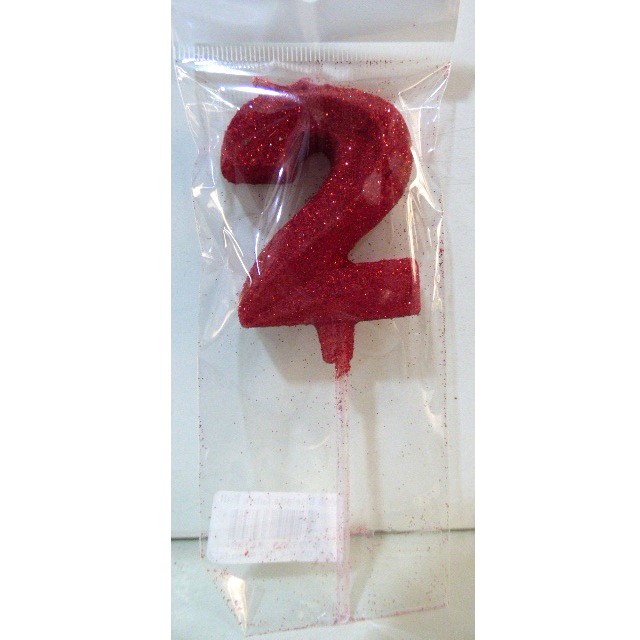 VELA NUMERO GIBRE BISELADA CON PALITO ROJO 2