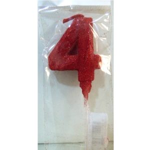 VELA NUMERO GIBRE BISELADA CON PALITO ROJO 4