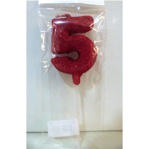 VELA NUMERO GIBRE BISELADA CON PALITO ROJO 5