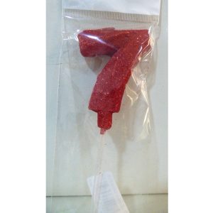 VELA NUMERO GIBRE BISELADA CON PALITO ROJO 7
