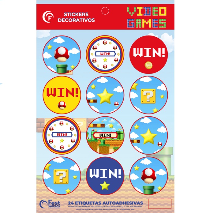STICKERS AUTOADHESIVOS X24 MARIO BROS