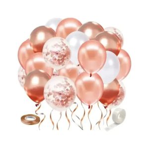 SET 50 GLOBOS ROSA GOLD BLANCO