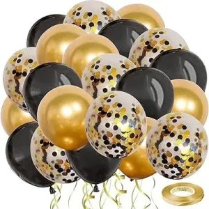 SET 50 GLOBOS DORADO NEGRO
