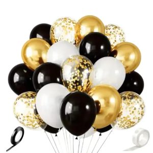 SET 50 GLOBOS DORADO NEGRO