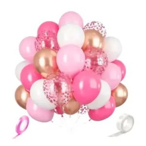 SET 50 GLOBOS ROSA FUCSIA BLANCO