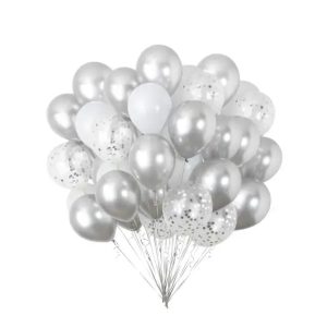 SET 50 GLOBOS PLATA BLANCO
