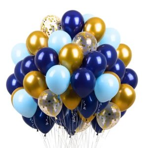 SET 50 GLOBOS DORADO AZUL CELESTE