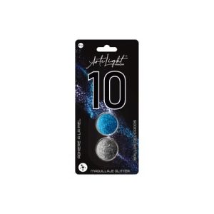 MAQUILLAJE X2 X2G GLITTER CELESTE Y PLATA