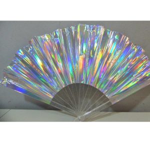 ABANICO 28CM HOLOGRAFICO PLATEADO