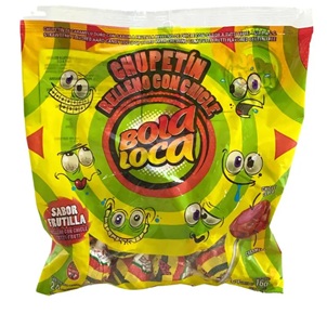 CHUPETIN BOLA LOCA FRUTILLA X 24 U RELLENO CHICLE