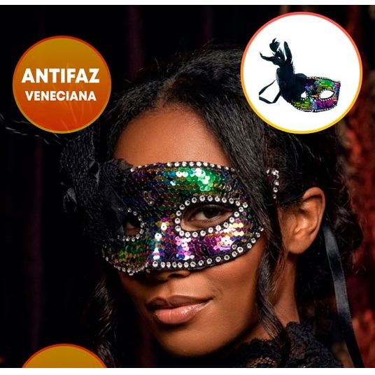 ANTIFAZ VENECIANO LENTEJUELA BORDE STRASS Y PLUMAS