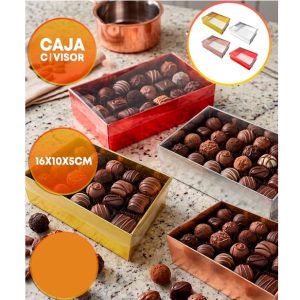 CAJA BOMBONERA METALIZADA 16X10X5 CON VISOR X1