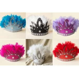 MEDIA CORONA CON PLUMA STRASS Y GEMAS
