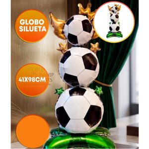 GLOBO FOIL CON BASE FUTBOL 3 PELOTAS 98CM