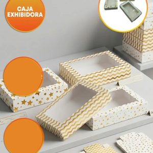 CAJA 30X20X6 CM CON VISOR Y STAMPING DORADO