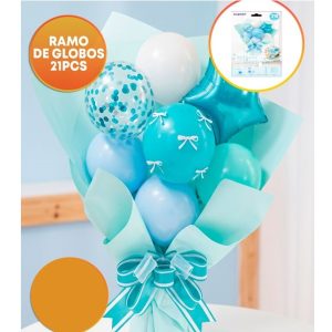 SET GLOBO RAMO 21 PIEZAS CELESTE