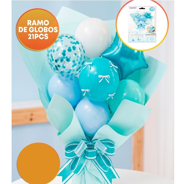 SET GLOBO RAMO 21 PIEZAS CELESTE