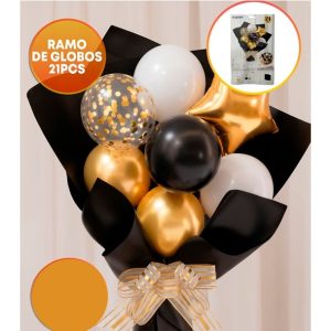 SET GLOBO RAMO 21 PIEZAS DORADO Y NEGRO