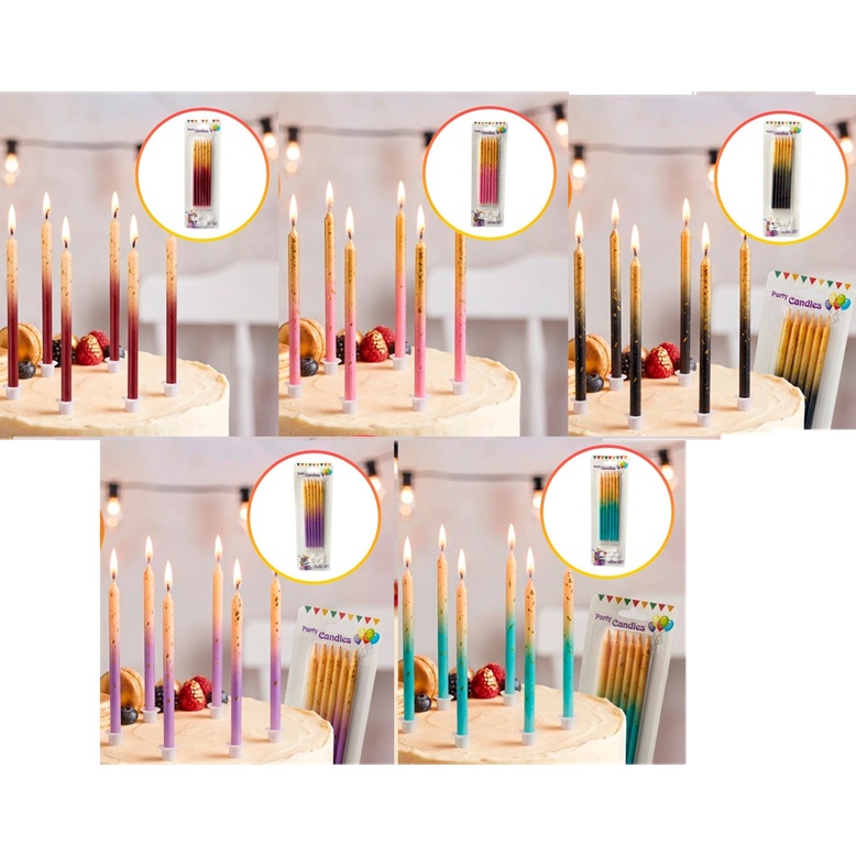 VELAS X 6 BICOLOR CON MANCHAS DORADAS