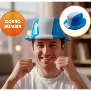 GORRO BOMBIN CELESTE Y BLANCO