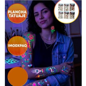 TATUAJE TEMPORAL FLUROESCENTE X1 PLANCHA