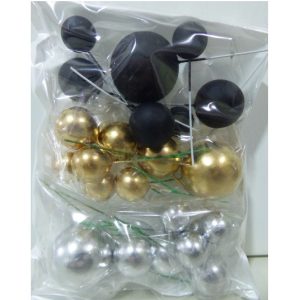 ADORNO PARA TORTA ESFERAS X24 NEGRO ORO PLATA