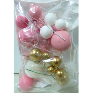ADORNO PARA TORTA ESFERAS X24 ROSA BLANCO ORO