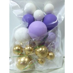 ADORNO PARA TORTA ESFERAS X24 LILA BLANCO ORO