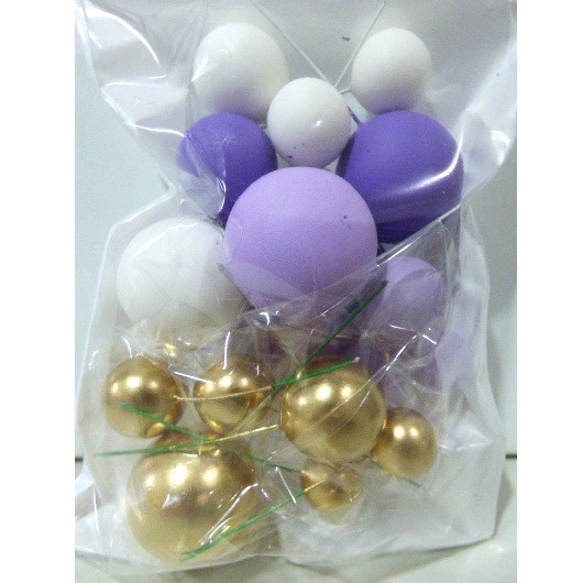 ADORNO PARA TORTA ESFERAS X24 LILA BLANCO ORO