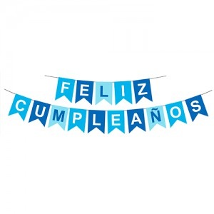BANDERIN FELIZ CUMPLE COMBINADO CELESTE Y AZUL