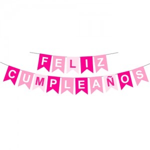 BANDERIN FELIZ CUMPLE COMBINADO ROSA Y FUCSIA