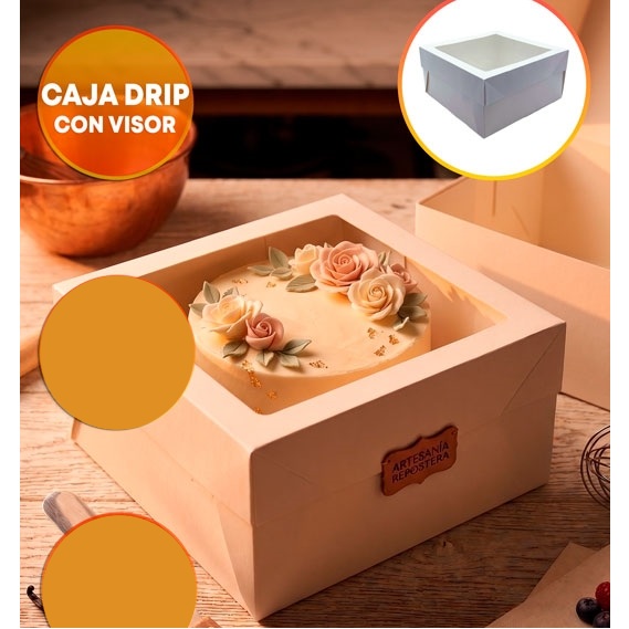 CAJA DRIP CAKE CON VISOR 19X19X15 CM BLANCA