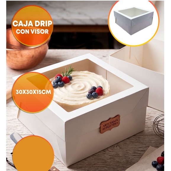 CAJA DRIP CAKE CON VISOR 30X30X15 CM BLANCA