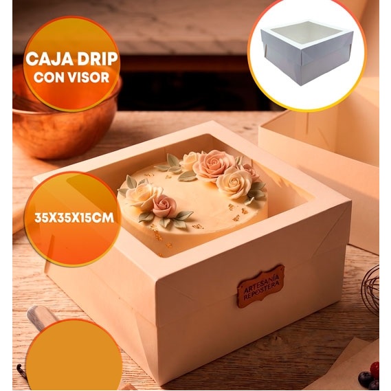 CAJA DRIP CAKE CON VISOR 35X35X15 CM BLANCA