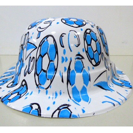 GORRO BOMBIN ESTAMPADO CELESTE Y BLANCO