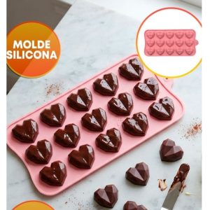 MOLDE SILICONA BOMBONES CORAZONES FACETADOS X15
