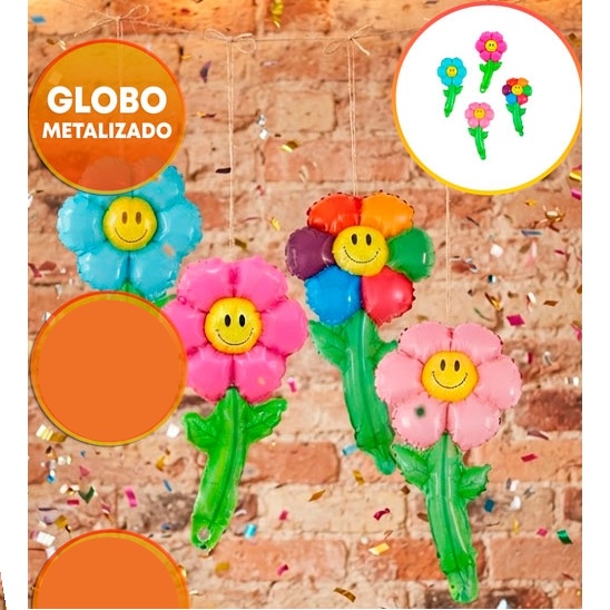 GLOBO FOIL SILUETA 15P MARGARITA COLORES CON TALLO