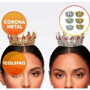 CORONA METAL STRASS Y PERLAS 8CM