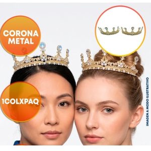 CORONA METAL TIARA CON STRASS PIEDRAS Y PERLAS