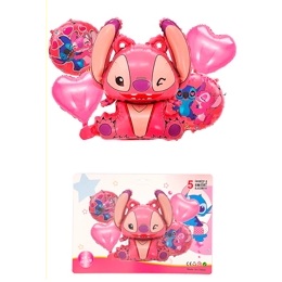 SET 5 GLOBOS STITCH ROSA ANGELA